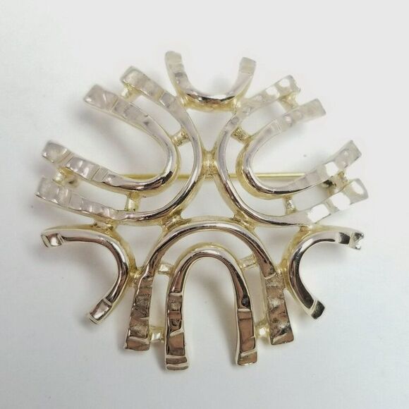 Vintage Sarah Coventry Retro Atomic Style Brooch, Pale Gold Tone Estate, Signed - Picture 6 of 7